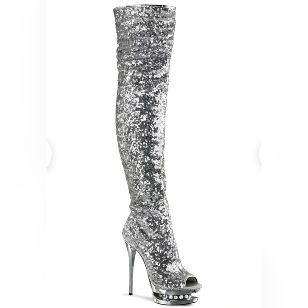 Pleaser Shoes - Blondie R3011 - Silver Sequin - Size 9
